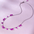 wholesale 925 Silver Irregular Teardrop Starry Sky Pink Crystal Necklace, Beaded Chain Collarbone Chain-0-3