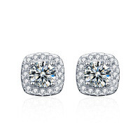 Gold-Plated S925 Silver Classic Four-Prong Moissanite Stud Earrings, Cross-Border Hot Seller.-Square-shaped stud earrings (white gold)  50-point moissanite