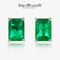 wholesale 925 Silver 1ct 5*7 Synthetic Emerald Earrings, European and American Best-Seller Ins Style High-Carbon Diamond Earrings-0-0