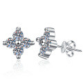 S925 Sterling Silver Cross-border Four-Leaf Clover Moissanite Earrings, D Color 80-Point-0-3