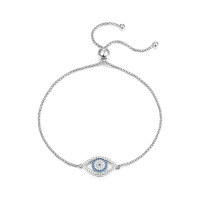 wholesale 925 Sterling Silver Evil Eye Bracelet Light Luxury High-End Inlaid Blue Zircon Chain Cross-Border Europe, America, and Middle East Jewelry-Style 5-Platinum 925 Silver