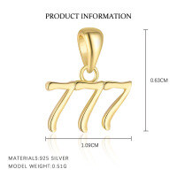 wholesale S925 Sterling Silver Women's Lucky Number Necklace, Fashionable And Versatile Pendant, Trendy Delicate Cross-border Choker-7-Yellow Gold/Single Pendant 925 Silver