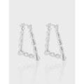 wholesale S925 Sterling Silver Geometric Triangle Bamboo Texture Design Korean Minimalist and Unique Elegant Earrings with Ear Clips for Women-0-0