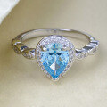wholesale S925 Sterling Silver 6*8mm Teardrop Pear Shape Sea Blue Women's Fashion Elegant Ring-0-0