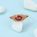 wholesale S925 Rose Gold Plated Elegant OL Zircon Versatile Hand Jewelry Vintage Rose Red Garnet Lace Hollow-Out Ring-0-0