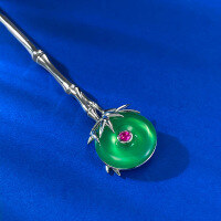 wholesale Metal material, Mu Jing Jewelry live broadcast new style temperament Chinese-style bamboo 20m chalcedony hairpin modern minimalist antique high-end feel-N364 Hairpin Copper inlaid chalcedony