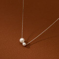 wholesale Sterling Silver Two Small Beads Necklace for Commuting, Advanced Minimalist Style, Simple French Light Luxury Collarbone Chain D9303-0-3