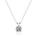 925 Silver Classic Four-Prong Moissanite Necklace, D Color 1 Carat-0-3