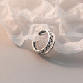 wholesale S925 Sterling Silver Retro Vintage Style Small Woven Tail Ring Minimalist Thai Silver Double Layer Korean Style Jewelry J9368-0-3