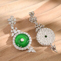 wholesale S925 Sterling Silver Inlaid Direct-from-Factory New Chinese Style Celebrity-Inspired Green Chalcedony Peace Knot Drop Earrings-0-2
