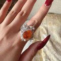 wholesale Metal material: 925 sterling silver with imported high-carbon diamonds Zhu Zhifan new sunset orange 11*15mm pear-shaped inlaid pearl ring for women-0-3