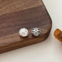 wholesale Metal Material: S999 Sterling Silver, Pattern: Auspicious and Prosperous, Round Bead Accessory for DIY Bracelet Stringing, Loose Bead Pendant, Versatile-Type A - Plain Silver