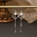 wholesale S925 Sterling Silver Fashion Women's Earrings Korean Elegant Star Square Tassel Ear Drop TEMU New Accessories-0-0