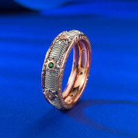 wholesale Metal material first: Italian Buccellati craftsmanship, brushed stripe two-tone gold ring, narrow version, romantic ring band-R1083 Brushed Stripe Ring  Size 8