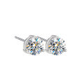 wholesale S925 Sterling Silver Moissanite Three-Prong Ear Stud Women, Small and Exquisite Korean Style Earrings, Simple and Fashionable, Light Luxury and Niche-0-4