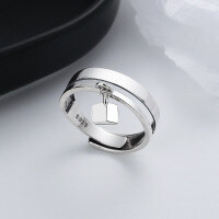 wholesale S925 Sterling Silver Minimalist Double-Layer Creative Small Square Ring Fashion Trendy Hip-Hop Punk Style Index Finger Ring-583J/approx. 3.5g Adjustable opening