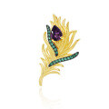 wholesale S925 Sterling Silver Designer Natural Amethyst Feather Brooch with a Sense of High-End Luxury-0-5