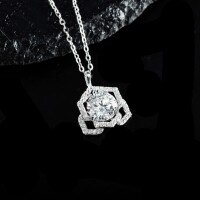 Sterling Silver Moissanite Women's Light Luxury Necklace, Hypoallergenic, Tarnish-Resistant.-S925 Sterling Silver + Moissanite