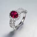 wholesale S925 Silver Luxury Bezel-Set Simulated High Carbon Diamond 6*8 Oval Ruby Ring-0-2
