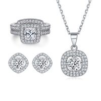 wholesale S925 Sterling Silver Zircon Square Ring Set with Necklace and Earrings High-Quality Wholesale Jewelry Three-Piece Set-Earrings TLED091 925 silver