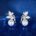 wholesale S925 Silver Earrings, Pearl Bead and Zircon Stud Earrings, Exquisite and Unique High-End Style Ins Ear Accessories-0-1