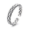 wholesale S925 Sterling Silver Vintage Distressed Handcrafted Braided Adjustable Unisex Ring-0-4