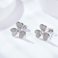 wholesale New Fashionable and Fresh Lucky Clover 30-Point Moissanite 18K Gold-Plated Silver Diamond-Cut Stud Earrings-0-2