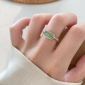 wholesale S925 Sterling Silver Qing Dynasty Style Sweet Ins Style Small Design Green Jade Oval Bamboo Joint Ring R02901-0-1