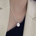 wholesale 925 Sterling Silver Oval Pendant English Letter Necklace for Women, KoreanIns Style Millet Grain Collarbone Chain-0-3
