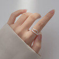 wholesale 925 Sterling Silver Minimalist Wave Double Layer Ring, Niche Design Irregular Line Index Finger Jewelry R00344-0-5