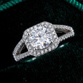 S925 Sterling Silver Moissanite 1ct Square Halo Ring for Engagement Wedding Wholesale-0-1