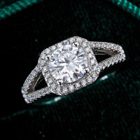 S925 Sterling Silver Moissanite 1ct Square Halo Ring for Engagement Wedding Wholesale-1 carat (empty setting)  Hong Kong number 18