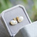 wholesale [gold-plated] S925 Sterling Silver Hetian Jade Rabbit Earrings, Palace Style Small Animal Gemstone Minimalist Elegant Earrings-0-1