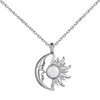 wholesale S925 Sterling Silver Cross-Border New Opal Series Moon and Sun Design Pendant Necklace for Women Wholesale-Platinum White DY190752-SW-WH 925 Silver