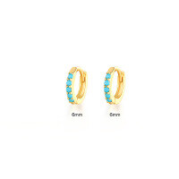 wholesale 925 Sterling Silver Light Luxury Circle Earrings With Colorful Zircon, Cross-border Hot-selling Minimalist Earrings For Women And Men-Gold-Turquoise 6MM