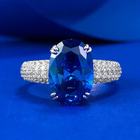 wholesale S925 Sterling Silver New Royal Blue 8*12mm Oval Ring for Women, Minimalist Band, Engagement Ring-R1035 Royal Blue>9