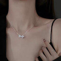 wholesale Sterling Silver New 925 Bow Pendant Necklace for Women, Minimalist and Stylish, Ins Fashion-0-3