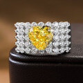 wholesale S925 pure silver jewelry yellow diamond heart full diamond ring, same as Xiaohongshu, yellow diamond heart ring hot sale in live broadcast-0-5