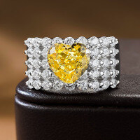 wholesale S925 pure silver jewelry yellow diamond heart full diamond ring, same as Xiaohongshu, yellow diamond heart ring hot sale in live broadcast-R826 Yellow Diamond>No. 9