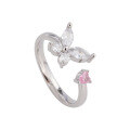 wholesale S925 Sterling Silver Niche Design Butterfly Ring for Women with Small Pink Diamond Heart, Temu's Popular Accessory-0-4