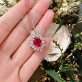 wholesale Metal material first: Vintage-style necklace with Zhufan Jewelry's 8*10mm pigeon blood ruby oval surrounded by diamonds, live broadcast bestseller-0-2
