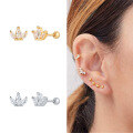 wholesale S925 Sterling Silver Small Crown Threaded Ear Stud With Zircons, Cross-border Best-seller Trendy Ins Ear Cartilage Pin-0-3