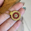 wholesale Golden S925 Silver Red Pomelo Compass Double-sided Necklace Lucky Eight Treasures Pendant Chinese Style-0-1