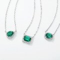 wholesale S925 Silver Cross-Border Exclusive Oval Lab-Grown Emerald Necklace, Minimalist Retro Style, Colored Gemstone Collarbone Chain-0-3
