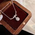 wholesale S925 Sterling Silver Knot Smile Sugar Pendant Necklace, Small Design Sweet Fairy Square Diamond Open Smile Collarbone Chain-0-5