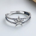 wholesale S925 Sterling Silver European and American Mixed Vintage Thai Silver Five-Pointed Star Adjustable Ring for Women, Fashion Trendy-0-1