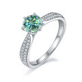 wholesale S925 Silver Green Moissanite 1 Carat Starlight Queen Ring with GRA Certificate, Light Luxury Fashion Gemstone Ring-0-0