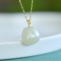 wholesale 18k Gold Clasp Natural Hetian Jade Greenish-White Small Square Bag Pendant Women's Pendant Factory Wholesale-0-3