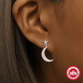 wholesale S925 Sterling Silver Star and Moon Diamond-Studded Earrings, Korean Style, Niche, High-End-0-1