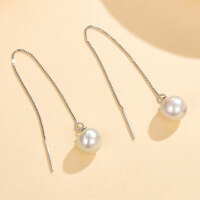 wholesale S925 Sterling Silver Pearl Tassel Ear Threads, Fashionable, Minimalist, Commuter-Friendly, Versatile, and Convenient Earrings-Silver 925 silver